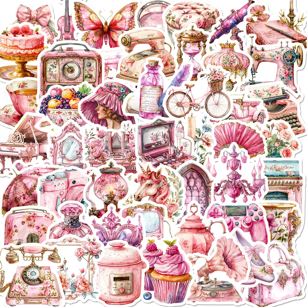 

10/30/50pcs Retro Cute Pink Girl Heart Stickers Aesthetic Decoration Graffiti Decal Phone Water Bottle Scrapbook Cartoon Sticker