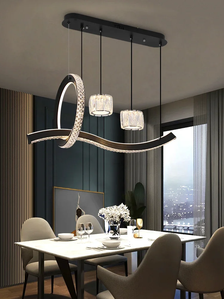 

Modern Minimalist Restaurant Chandelier New Long Strip Home Light Luxury Hanging Lamp Living Room Bar Table Crystal Chandelier
