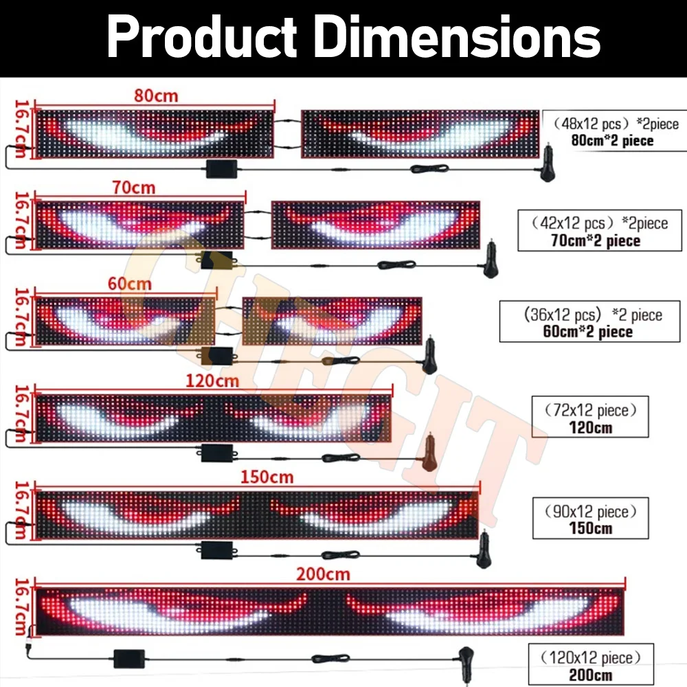 2M Large Sceen Devil's Eye LED App Remote Control Truck Car Interior Decoration Ambient Light Custom Text Pattern Lighting