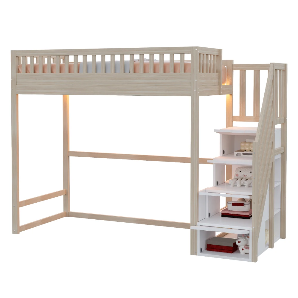 Holz-Etagenbett für Kinder 90x200cm Holzbettgestell mit LED-Lichtleiste Beidseitig Abnehmbare Sicherheitsgeländer Sicheres Kinderbett – Detail 8