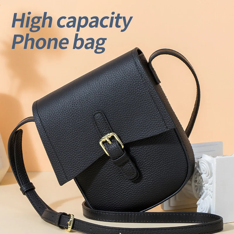 Women's Genuine Leather Phone Bag Shoulder Bag Crossbody Bag Creative Saddle Bag Mobile Top Layer Cowhide Single Shoulder Bag