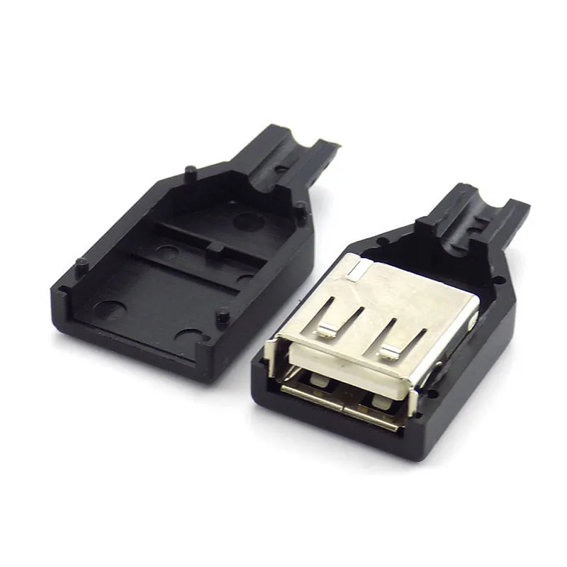 4 Pin USB 2.0 Type A Female Plug Socket Connector Black Plastic Cover Solder Type DIY Connector cable H10