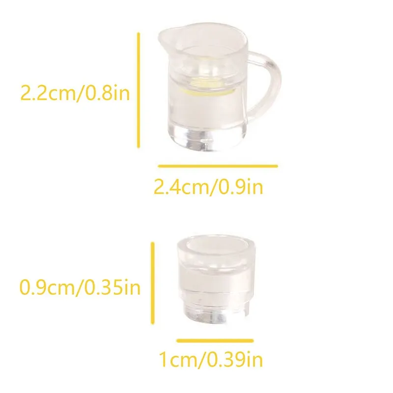 1Set 1/12 Miniature Dollhouse Mini Lemon Water Kettle with Glasses Orange Juice Jug Play Kitchen Doll Food Model Toy Accessories