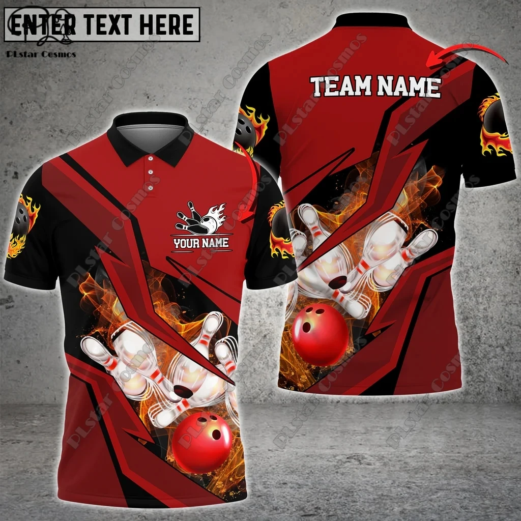 

Bowling Flames Custom Name 3D POLO+Zip Polo Shirt Summer T-Shirt Unisex Gift Indoor Sports Collection