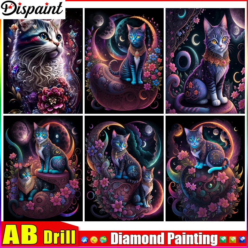 

Алмазная живопись Dispaint AB «Кот, цветок, луна», 5D, полноразмерная/круглая вышивка, домашний декор, алмазная вышивка «сделай сам», вышивка крестиком