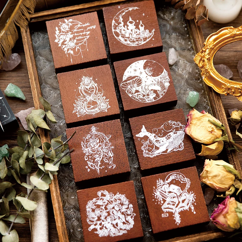 Yoofun Vintage Star River Wooden Stamp Creative Flower Retro Standard Stamp for Journal Scrapbooking Card Making DIY wooden stamps,alphabet stamps,decorative stamps