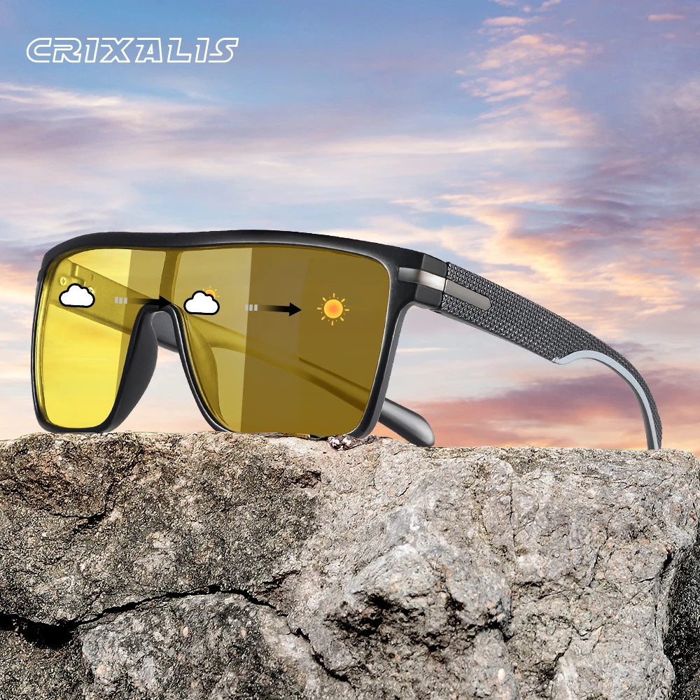 CRIXALIS Square Photochromic Polarized Sunglasses Men Women Outdoors Night Vision Anti-glare Driving Sun Glasses Goggles UV400 night vision sunglasses,photochromic sunglasses,night vision glasses,irregular square sunglasses,driving sunglasses