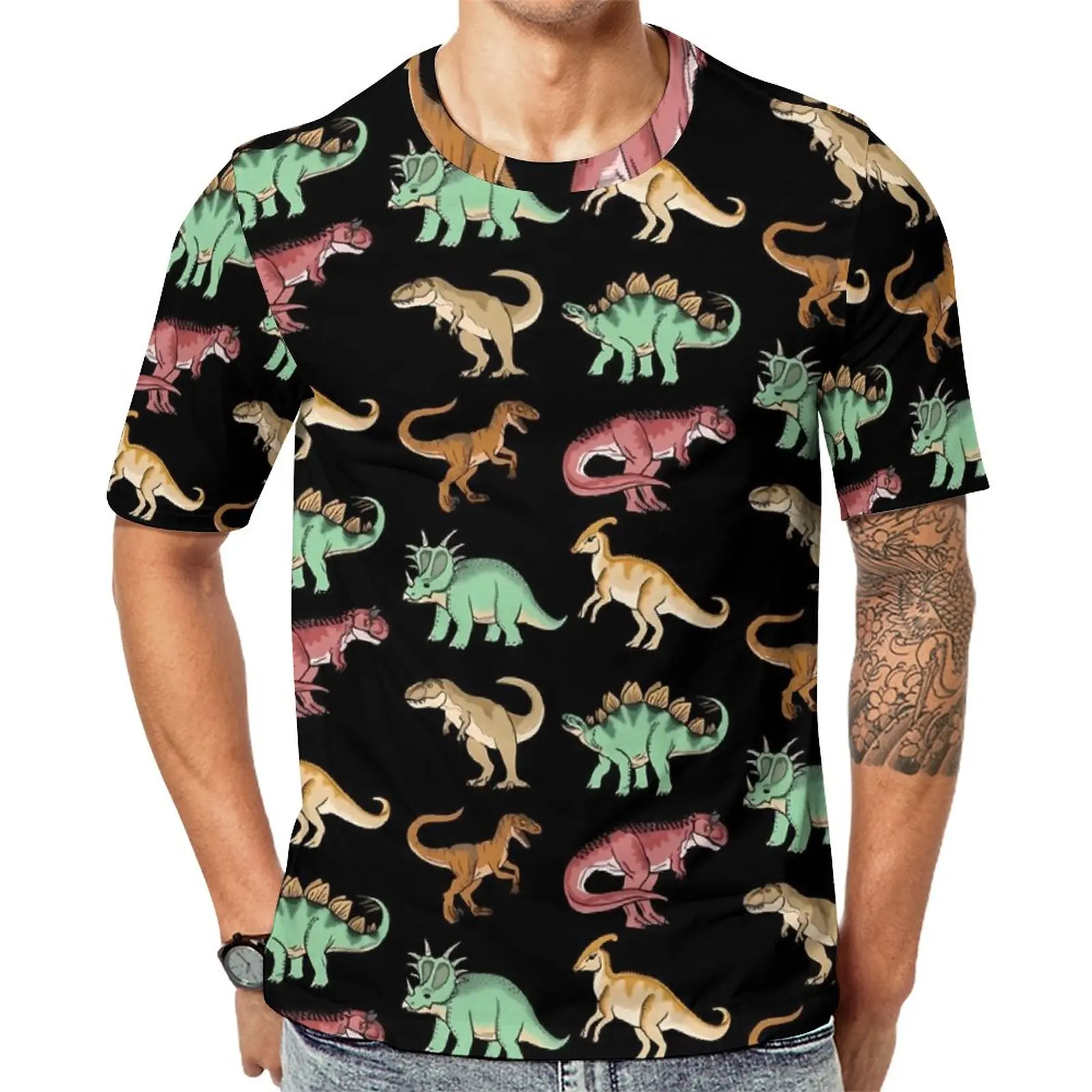 ★AWESOMEUS★ A STANDING DINOSAUR CROPPED HALF SLEEVE T-SHIR S9e17f3d9b7f24fa089c43fc23f35a