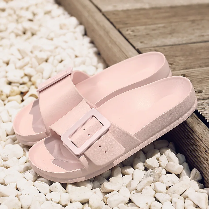 Comwarm Women Summer Flats Slippers New Fashion Beach Flip Flops With Adjustable Buckle Non-slip House Bath Slides Flats Sandals 2