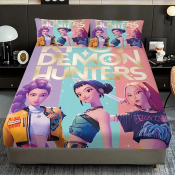 3pcs K-Pop Demon Hunters Printed Coreless Bed Sheet Set – Soft, Durable & Machine Washable 1