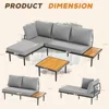 Outdoor Sectional Furniture Patio Sectional Sofa with Acacia Wood Table, Patio L-Shaped Conversation Set with 4