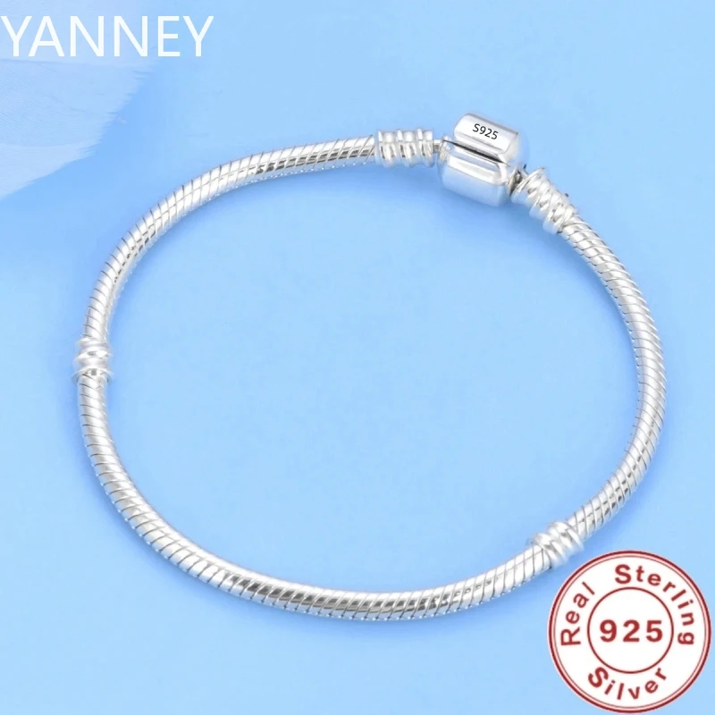 Sterling Silver Bracelet 925 for Women DIY Charms Beads Snake Link Chain Classic Wrist Jewelry