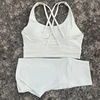 Solid Color Women Soft Gym Yoga Set Cycling Short Legging 2pc Cross Sport Bra Tracksuit Suit Comprehensive Training Jog Athletic 5