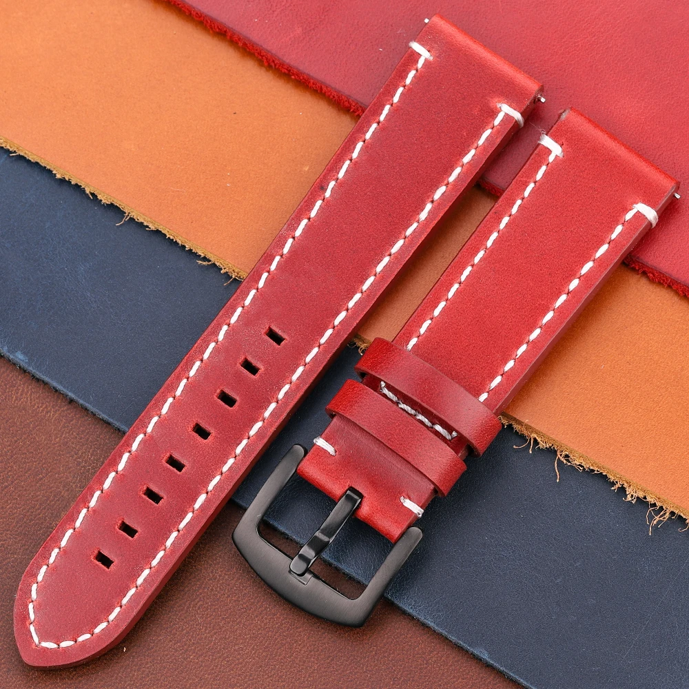 Vintage Genuine Leather Watch Band with Quick Release - Handmade Oil Wax Discoloration Casual Strap