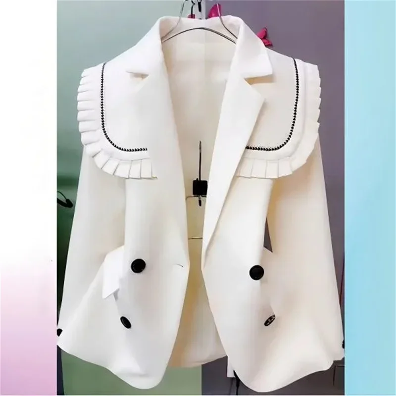 New Navy Collar in Spring and Autumn of 2024 High-Grade Feeling Fashion Personality Small Suit Black Casual Blazer Coat Trend