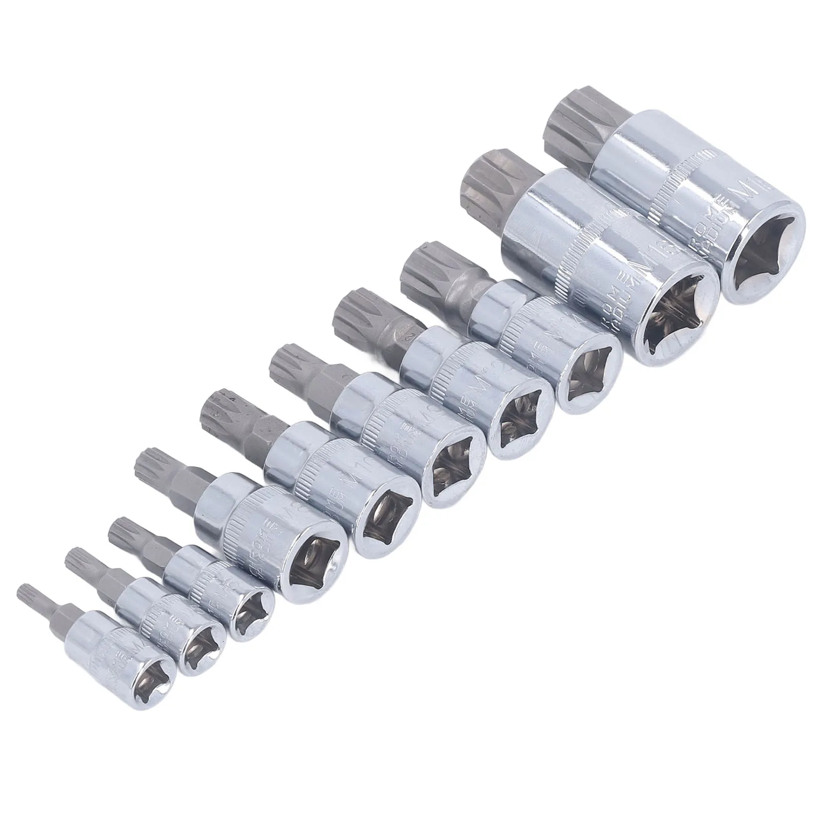 10 Pcs Triple Square Spline Bit Socket Set M4 To M18 1/4in 3/8in 1/2in Drive CR V Steel Bit Socket Set with Storage Box 5