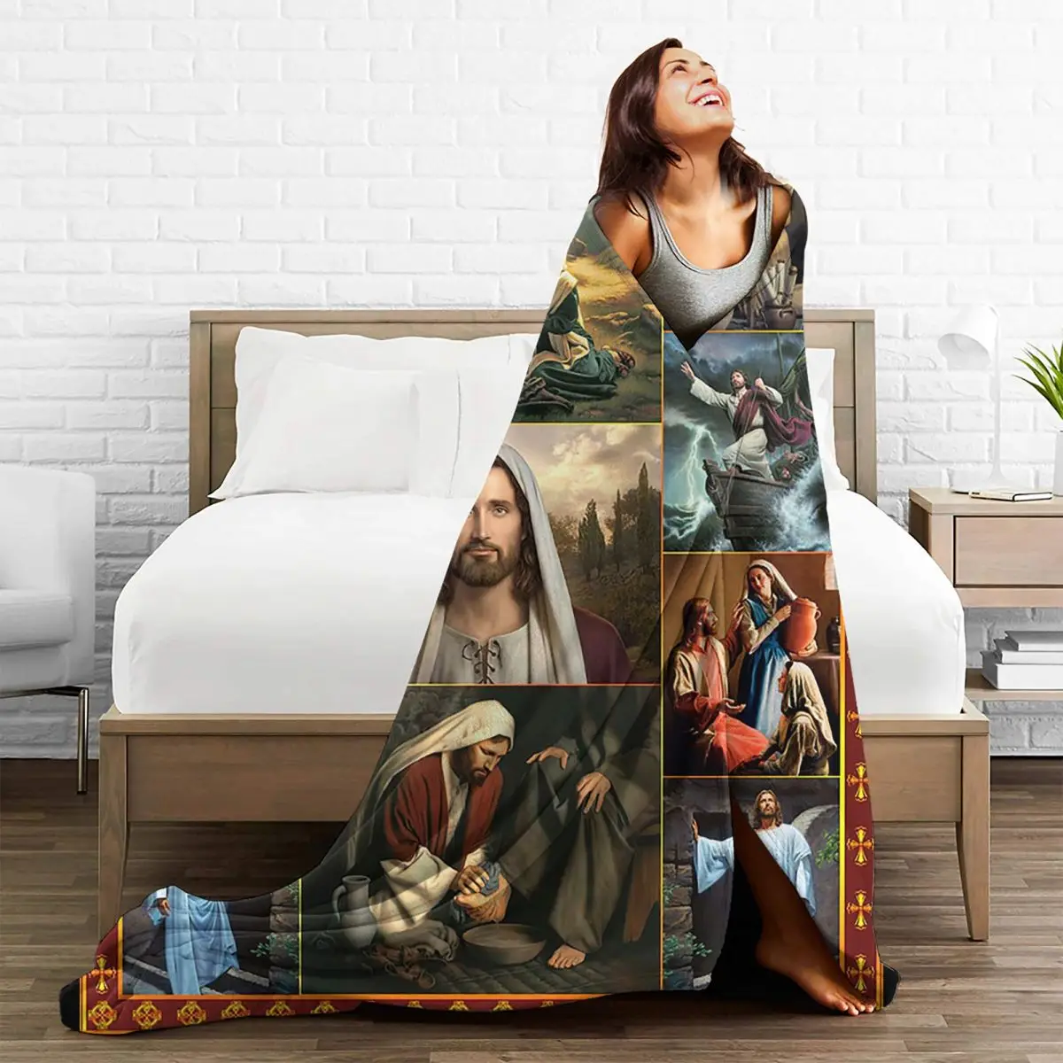 Jesus Virgin Mary Christian Catholic Blanket Fleece Winter Breathable Lightweight Thin Throw Blankets for Bedding Ca