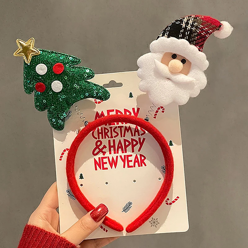 1PC Christmas Headband Cartoon Santa Claus Snowman Elk Hair Band Gifts for Party School Activities