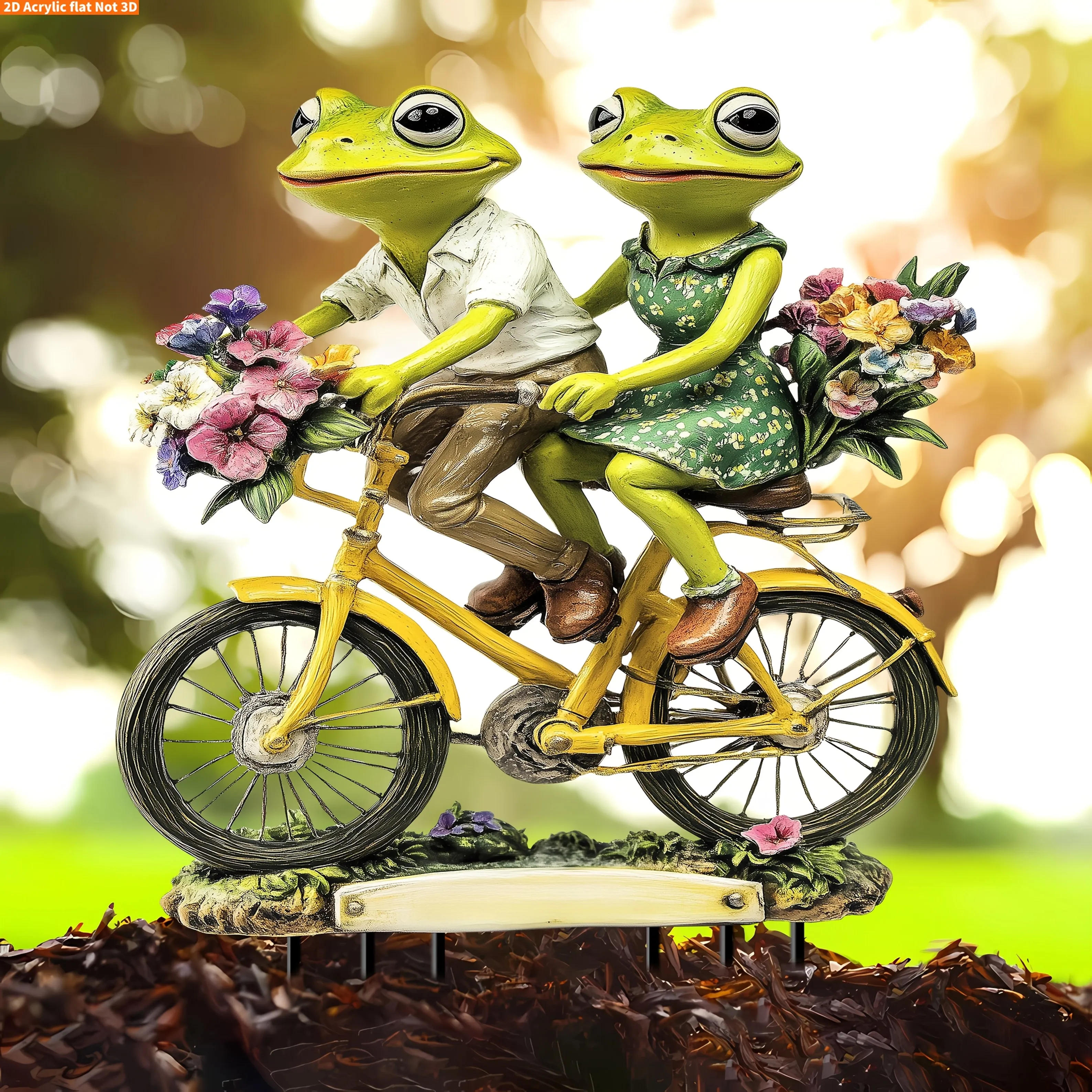 garden decoration A pair of frogs riding bicycles garden decoration sun pendant-2D acrylic flower bicycle couple decoration sign