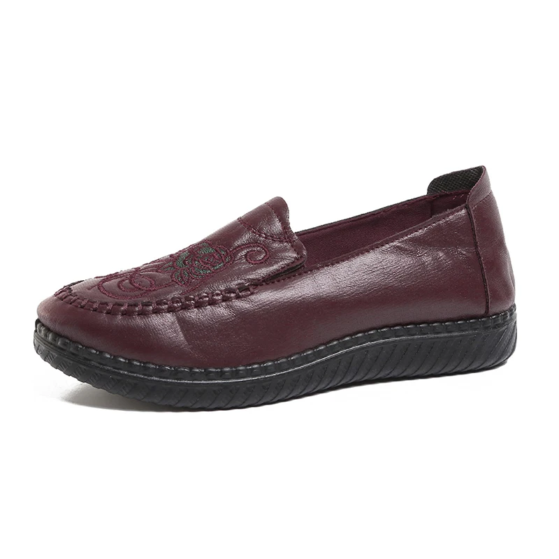 Vintage Scroll Embroidered Faux Leather Slip-On Loafers with Smooth Upper and Lightweight Design