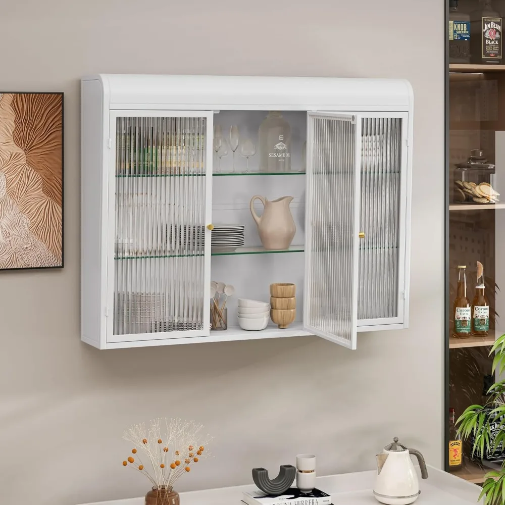 レトロなスタイルの 3 ドアガラスウォールキャビネットウォール