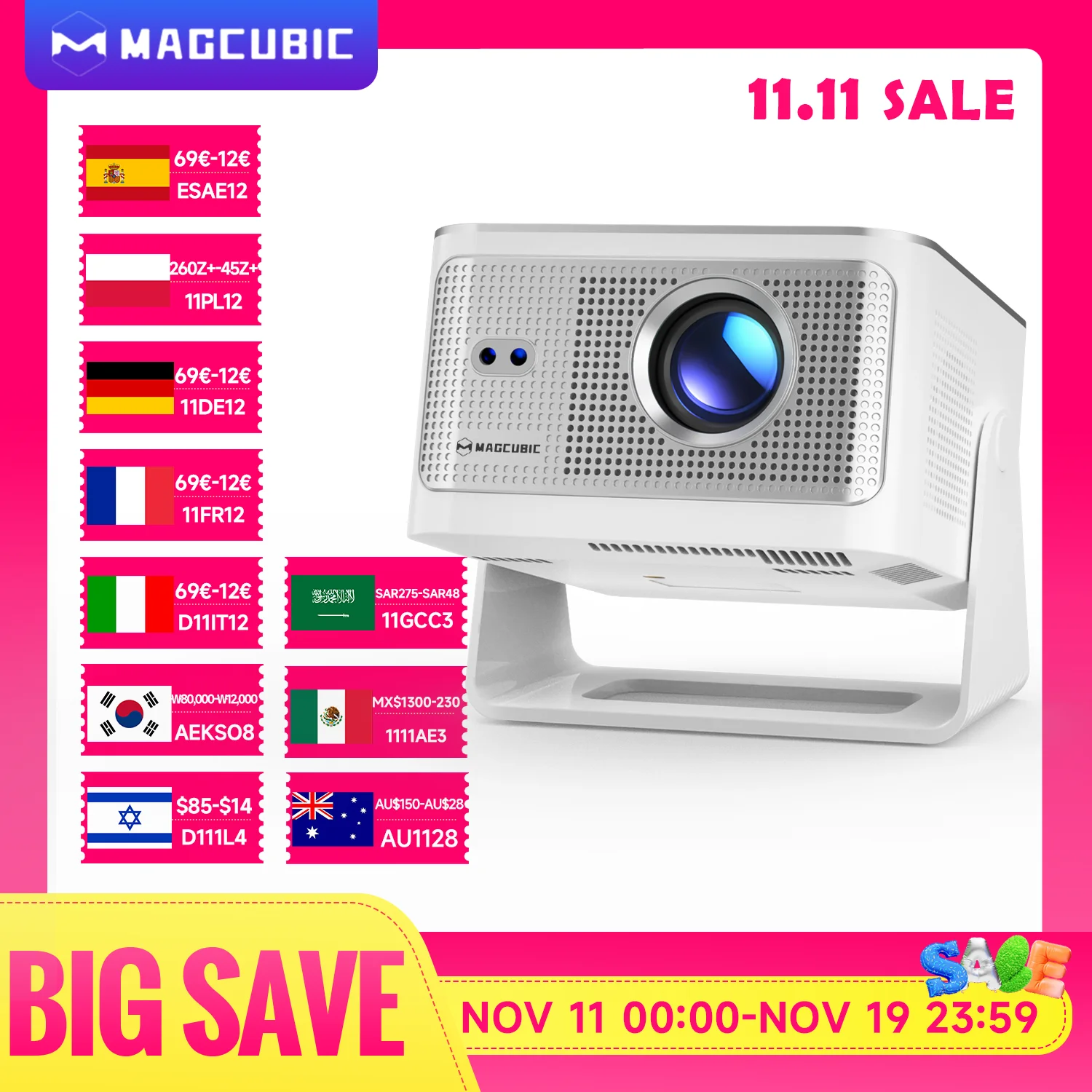 Magcubic HY350 Max Android 14 Portable Projector Native 1080P 900ANSI 8K Auto Focus WiFi6 BT5.4 for Outdoor Movies