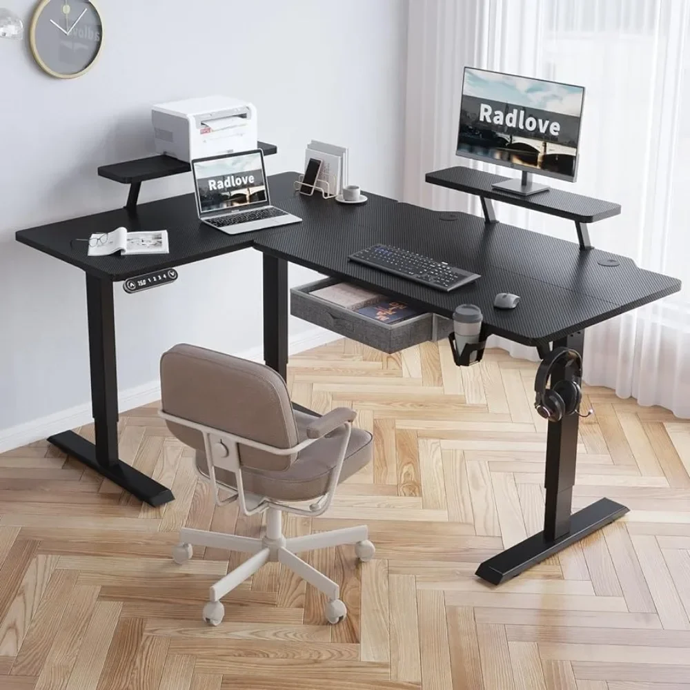 

63-Inch Large Electric Height Adjustable Computer L-Shaped Desk with Memory Controller Corner Standing Desk Modern Workstation