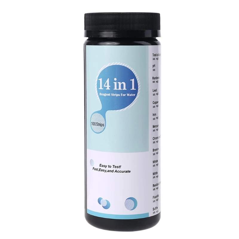 

100pcs 14 in 1 Drinking Water Test Kit High Sensitivity Test Strips Detect pH Hardness for Aquarium Pool Well Tap Drop Shipping