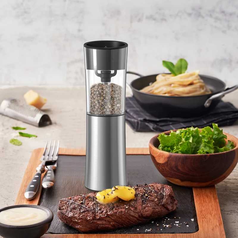 USB Rechargeable Electric Salt and Pepper Grinder Stainless Steel Pepper Grinder Type-C Charging Mills With Storage Base electric grinder salt and pepper grinder pepper grinder