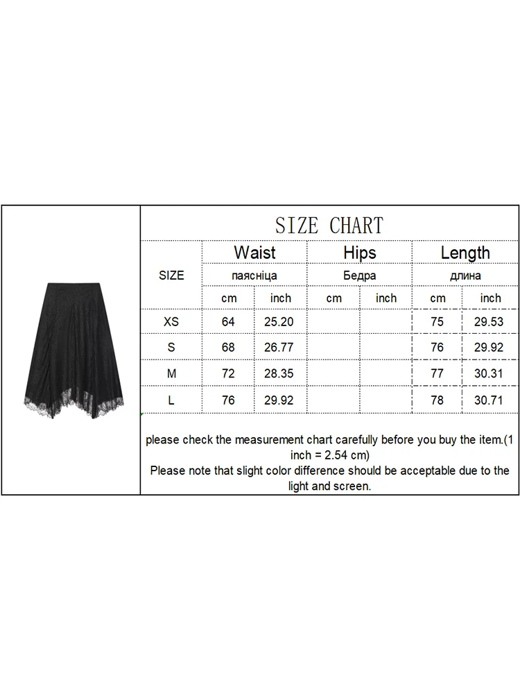 Women Casual Black Lace Long Skirt High Waist Skirt Ladies Elegant Solid Side Zipper Fashion A Line Asymmetrical Midi Skirt