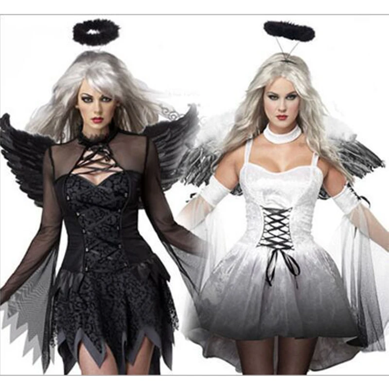 

Halloween Cosplay Masquerade Ball Portrays White Angels And Black Demons With Wings