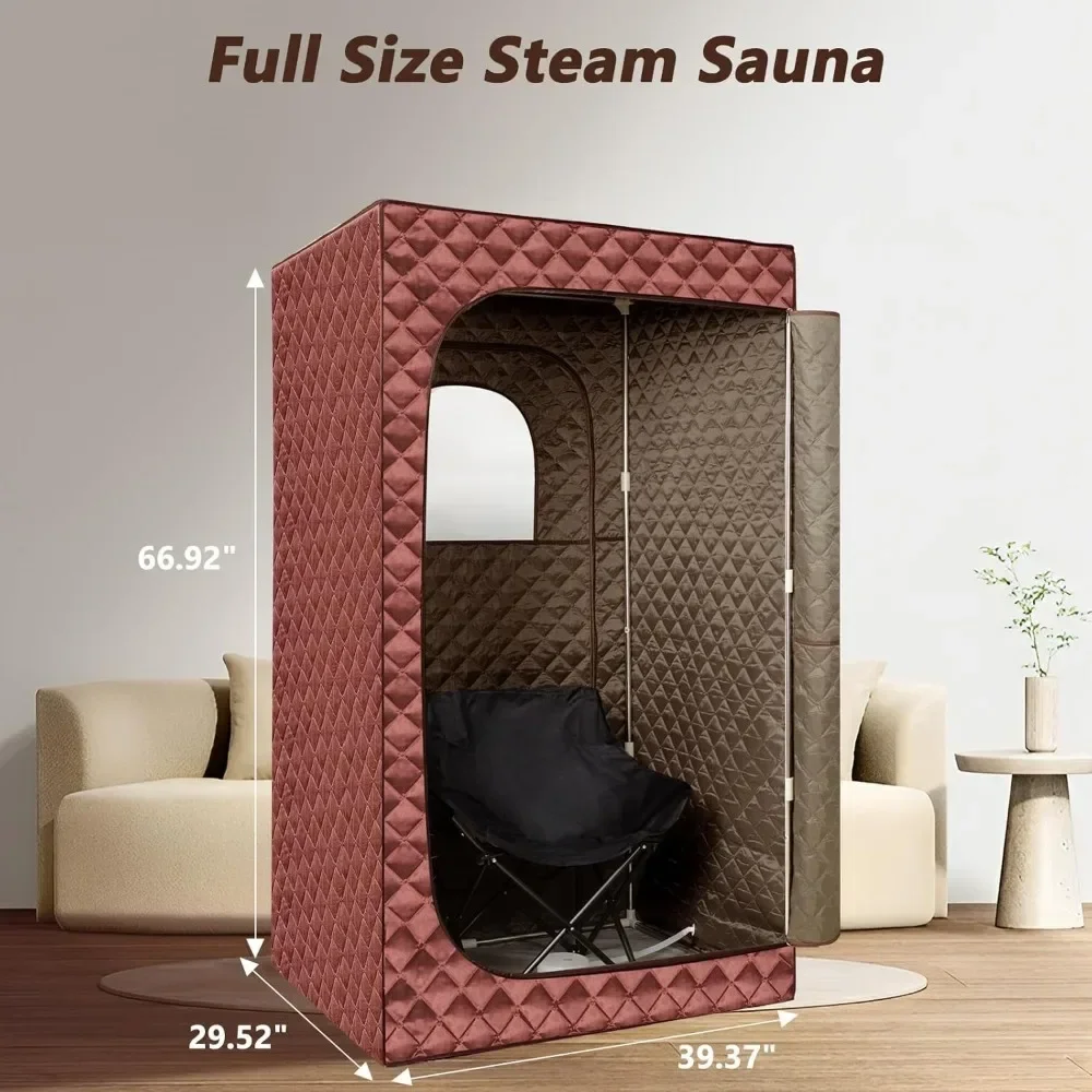 Portable Home Steam Sauna, 3L Steam Engine Sauna Tent, Remote Control, Folding Chair (brown), Full-size Personal Sauna Room 2