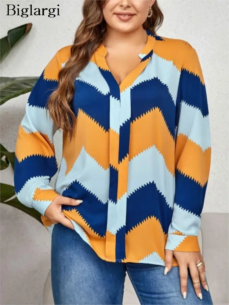 

Plus Size Autumn Long Sleeve Pullover Tops Women Plaid Striped Print Ladies Blouses Fashion Casual Loose Woman Top 2023