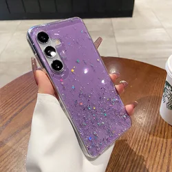 Glitter Star Sequin Clear Thin Epoxy Soft Phone Case - Galaxy S25 Edge 5G (PURPLE)