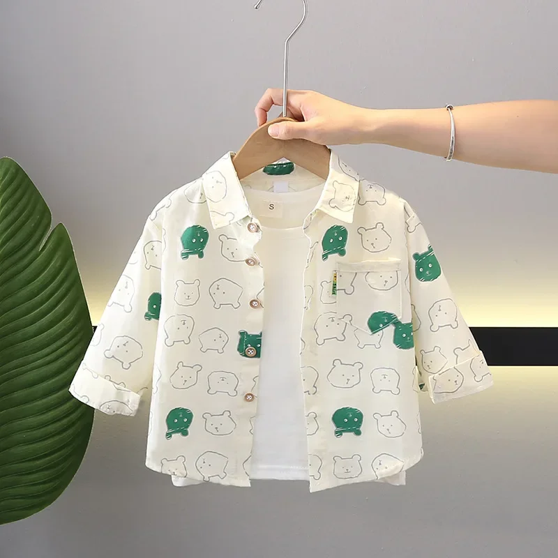Baby Boys Summer Shirt Thin Long Sleeve Pure Cotton Spring Autumn Wearable Open Cardigan Children's Clothing