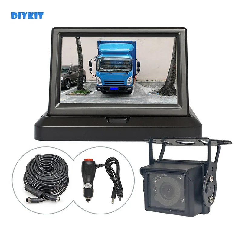 

DIYKIT 5inch 4PIN Reverse Rear View Car Monitor Waterproof CCD IR Night Vision Backup Bus Truck Car Camera Cigarette Lighter