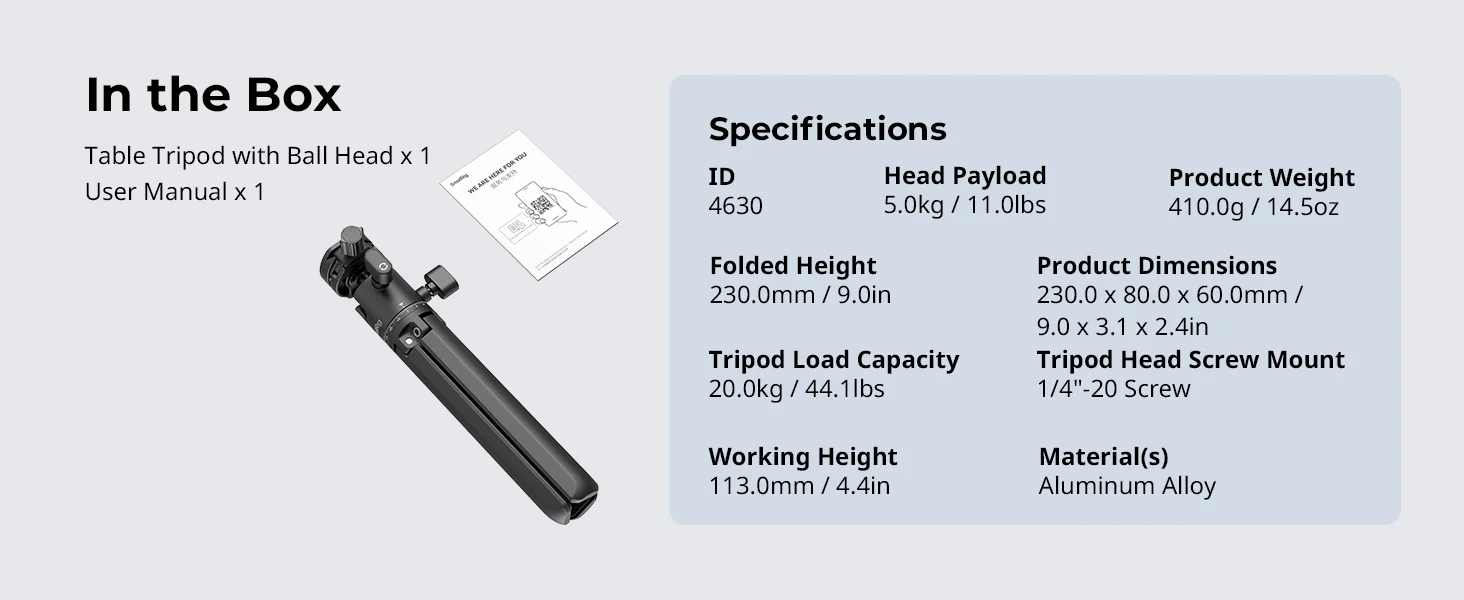 Metal Tabletop Tripod with Arca-Swiss Quick Release Plate & Panoramic Ball Head
