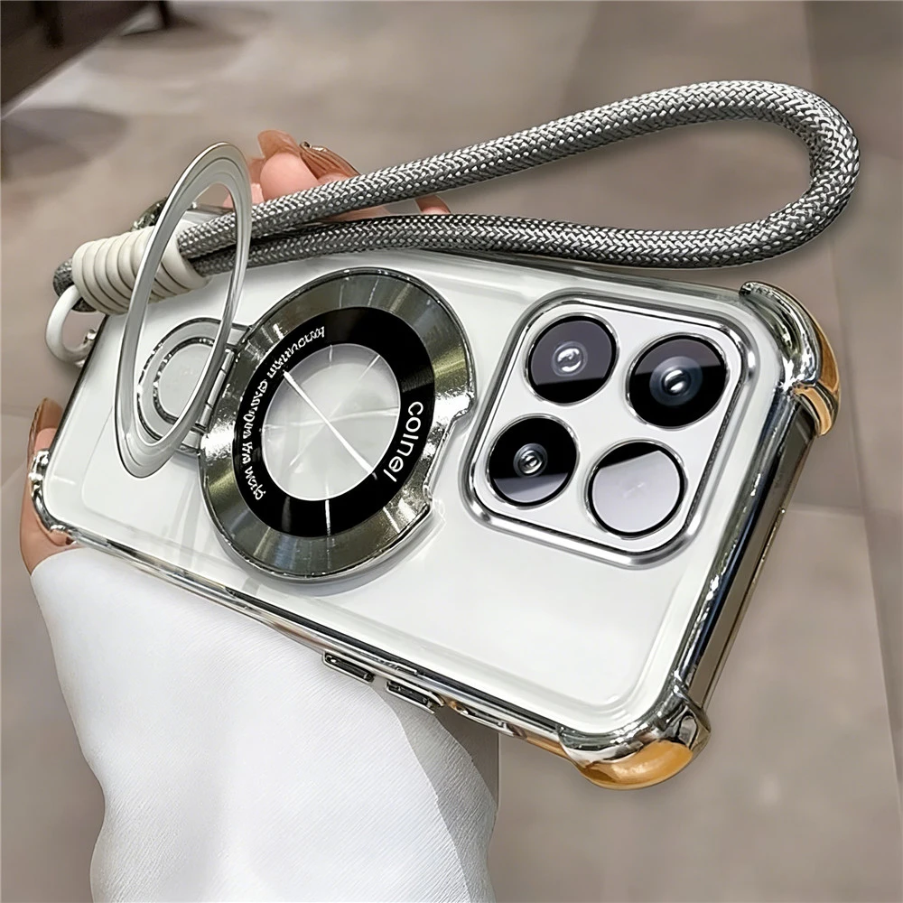 Transparent Shockproof Soft Phone Case with Rope Lanyard and Stand Feature