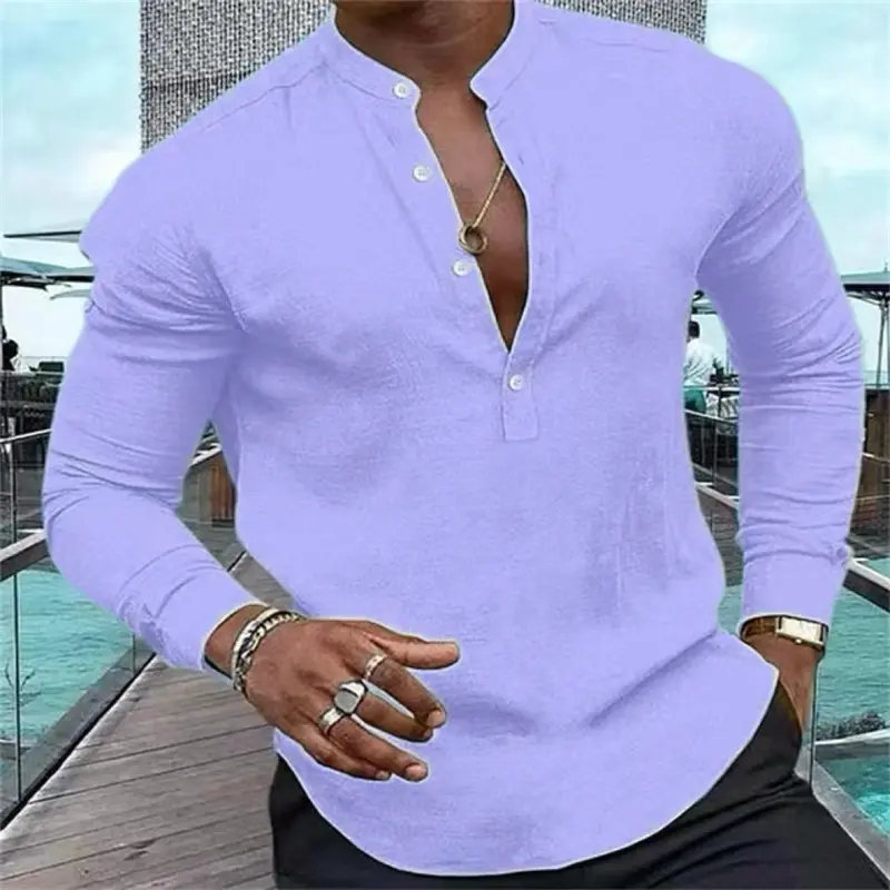2024 Men's Shirt Casual Shirt Long Sleeve Solid Color Half Cardigan Loose Fit Daily Shopping Clothing Extra Large Size 6xl - Image 6