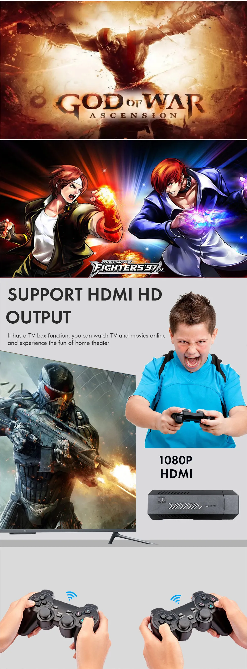X2 64GB Plus Retro 3D Game Stick with 32,000+ Games, 4K HD Output with 2 Wireless Controllers