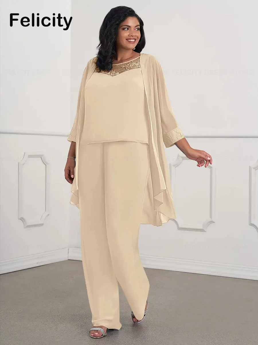 

Plus Size Jumpsuit/Pantsuit Mother of the Bride Dresses 2023 Lace Chiffon Beading Sequins Wedding Guest Dress فستان حفلات الزفاف