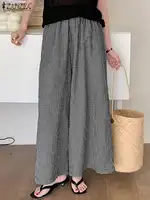 Vintage Checked Pants ZANZEA Women Stylish Wide Leg Pant Elegant High Waist Office Trousers Casual Loose Grid Pantalon Oversize - Image 3