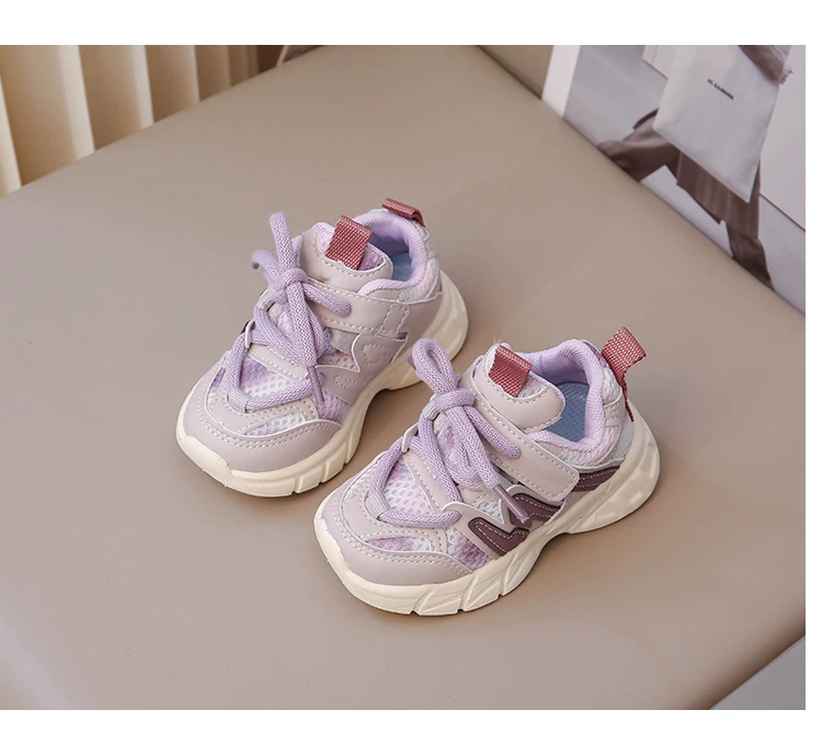 Baskets pour enfants en maille marron respirantes et légères pour garçons et filles, chaussures de tennis tendance antidérapantes et souples pour enfants et bébés_voghion.com