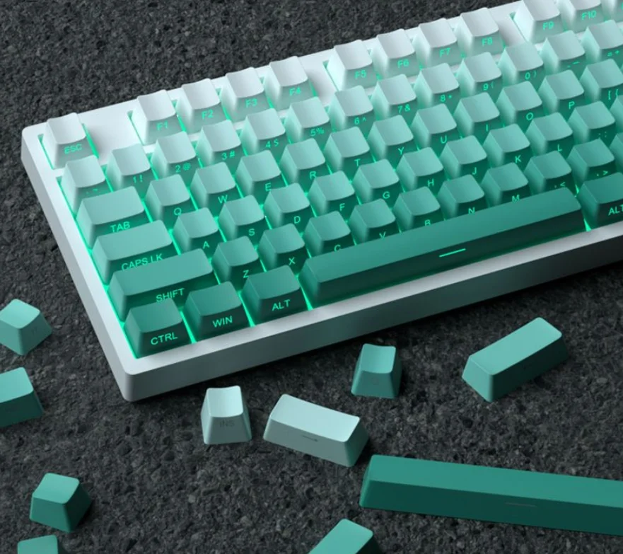 Keycaps Gradiente Verde Oem Perfil Backlit Transparente Seagrass Keycap Pbt Lado Top Impressão Keycap Algas Forgk61 87 104 Teclado