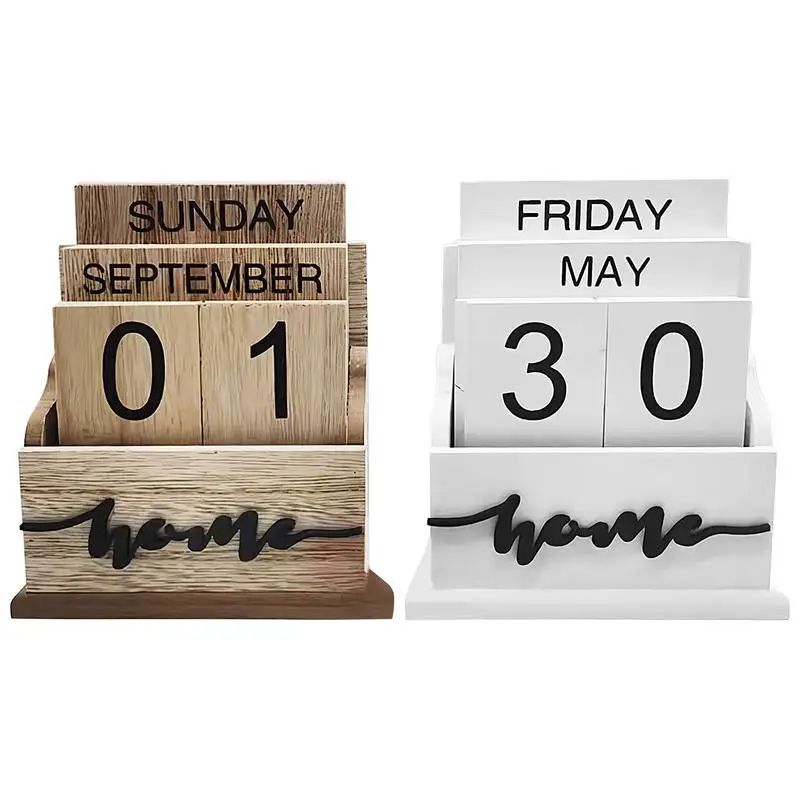 

Wooden Perpetual Calendar Retro Rustic Desk Calendar Multipurpose Decorative Date Blocks for Living Rooms Bedrooms