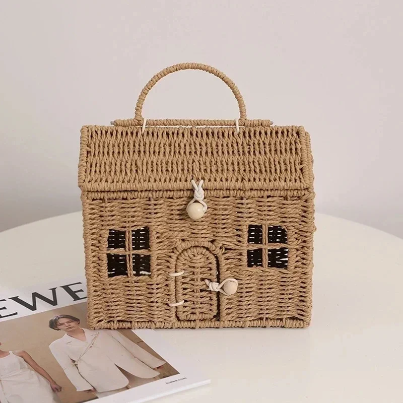 Handmade Rattan Mushroom Shaped Storage Basket Children Woven Bags Cute Outdoor Vacation Picnic Baskets  Handbag Christmas Gift 4