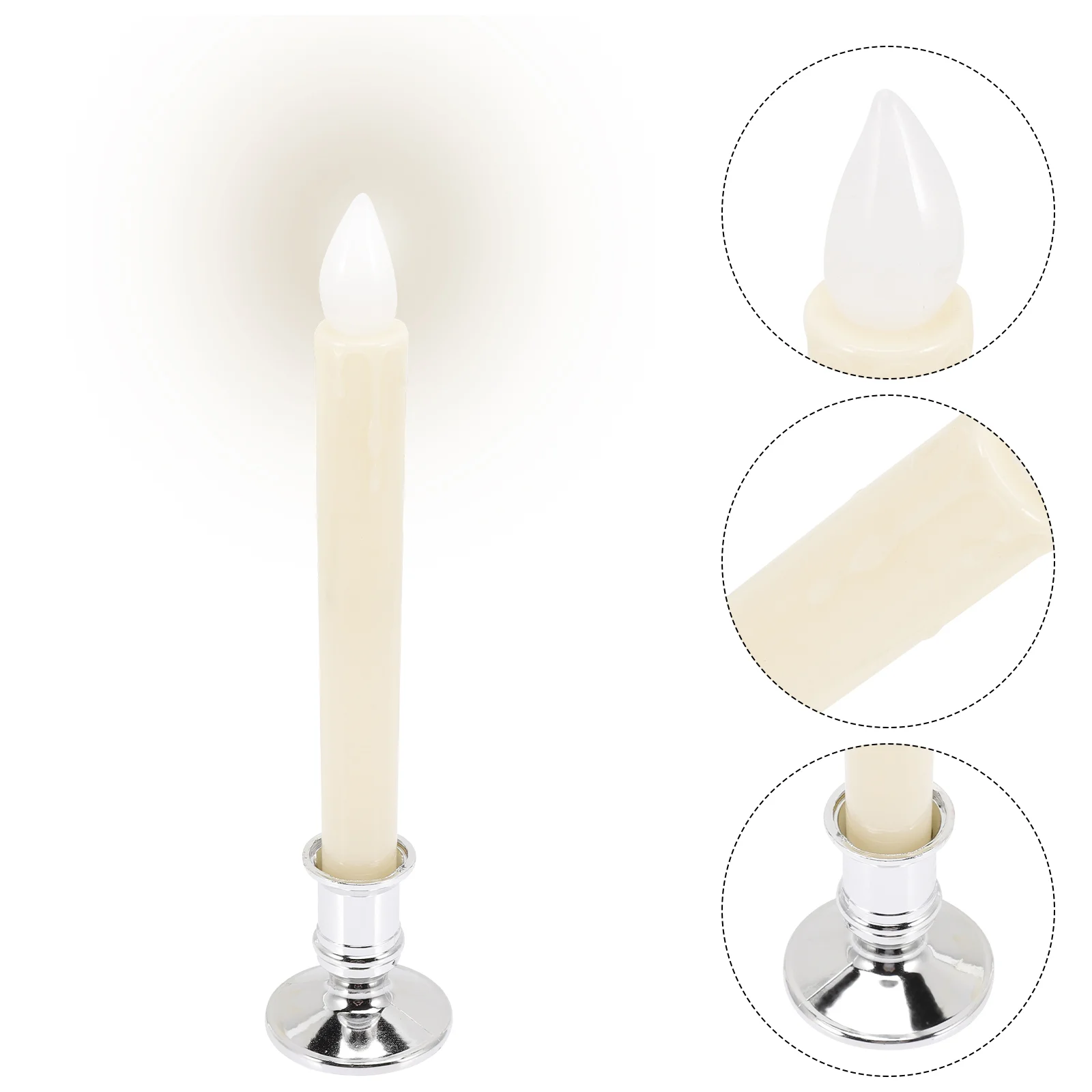 

6 Pcs Electronic Long Stick Candles Flameless LED Dripless Fake Abs Plastic Taper Holders