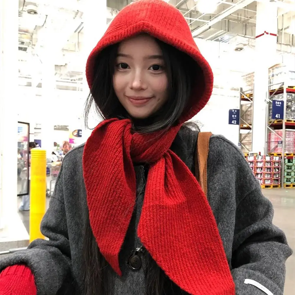 Knitted Beanies Cap For Women Y2K Balaclava Winter Women's One-Piece Thickened Scarf Cap Outer Wear Hat Scarf Winter Accessories