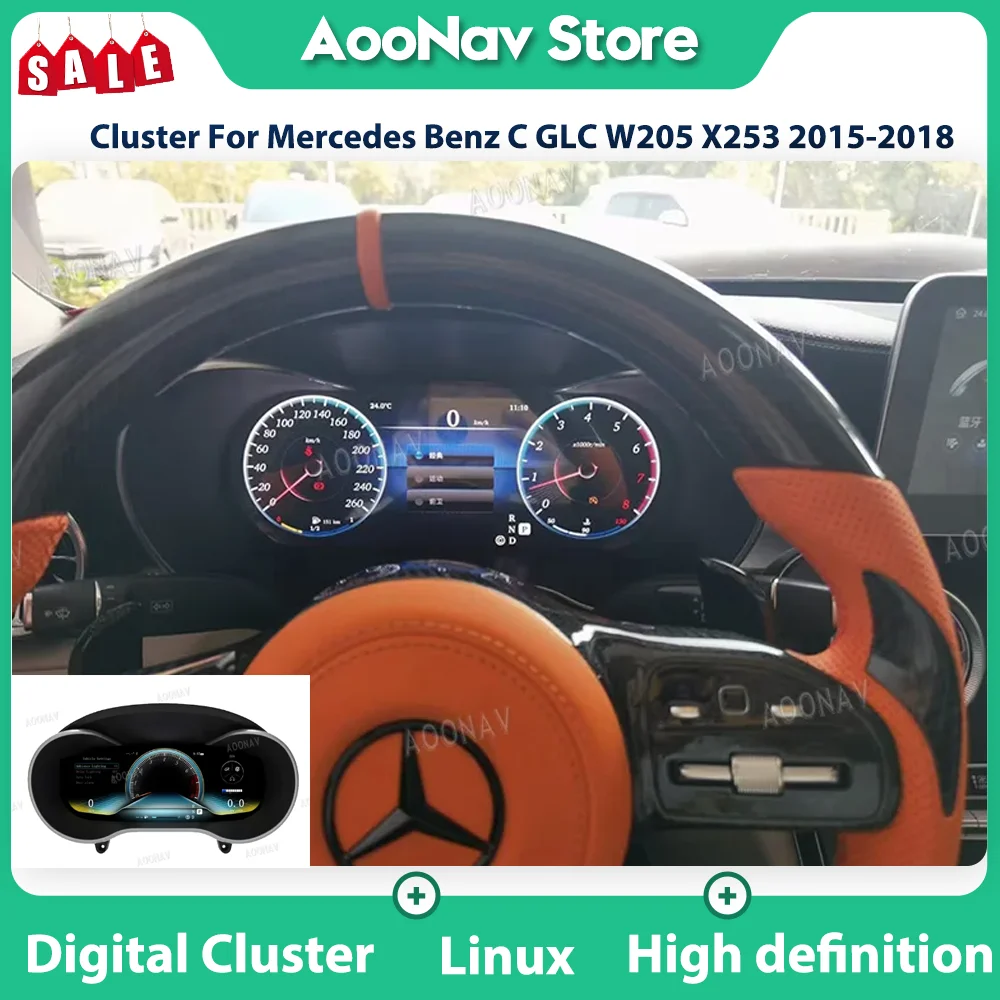 

2023 Linux Digital Instrument Cluster For Mercedes Benz C GLC W205 X253 2015-2018 Virtual Cockpit Dashboard Speedometer Panel