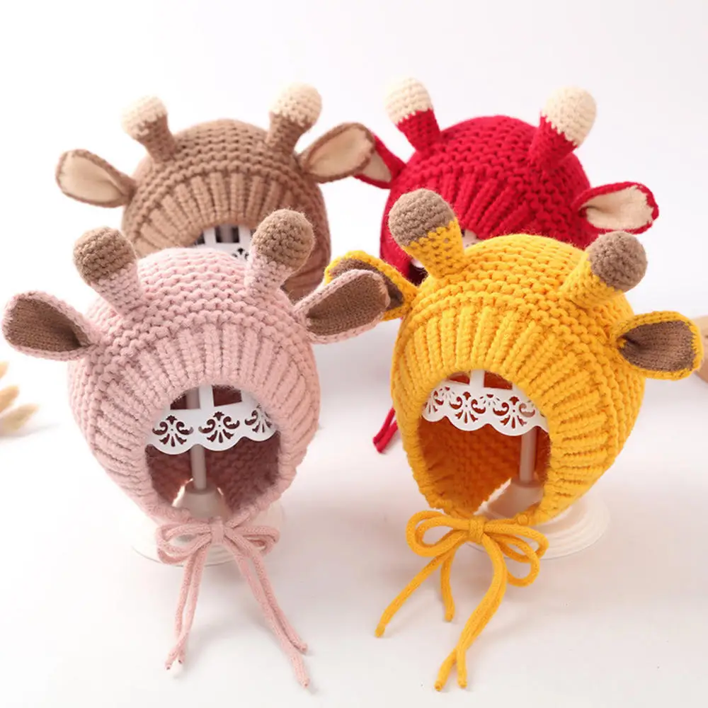 

Children'S Knitted Beanie Hat Antler Ear Frog Animal Warm Hat Autumn Winter Headgear Earmuff Kawaii Ear Head Cover Baby Headwear